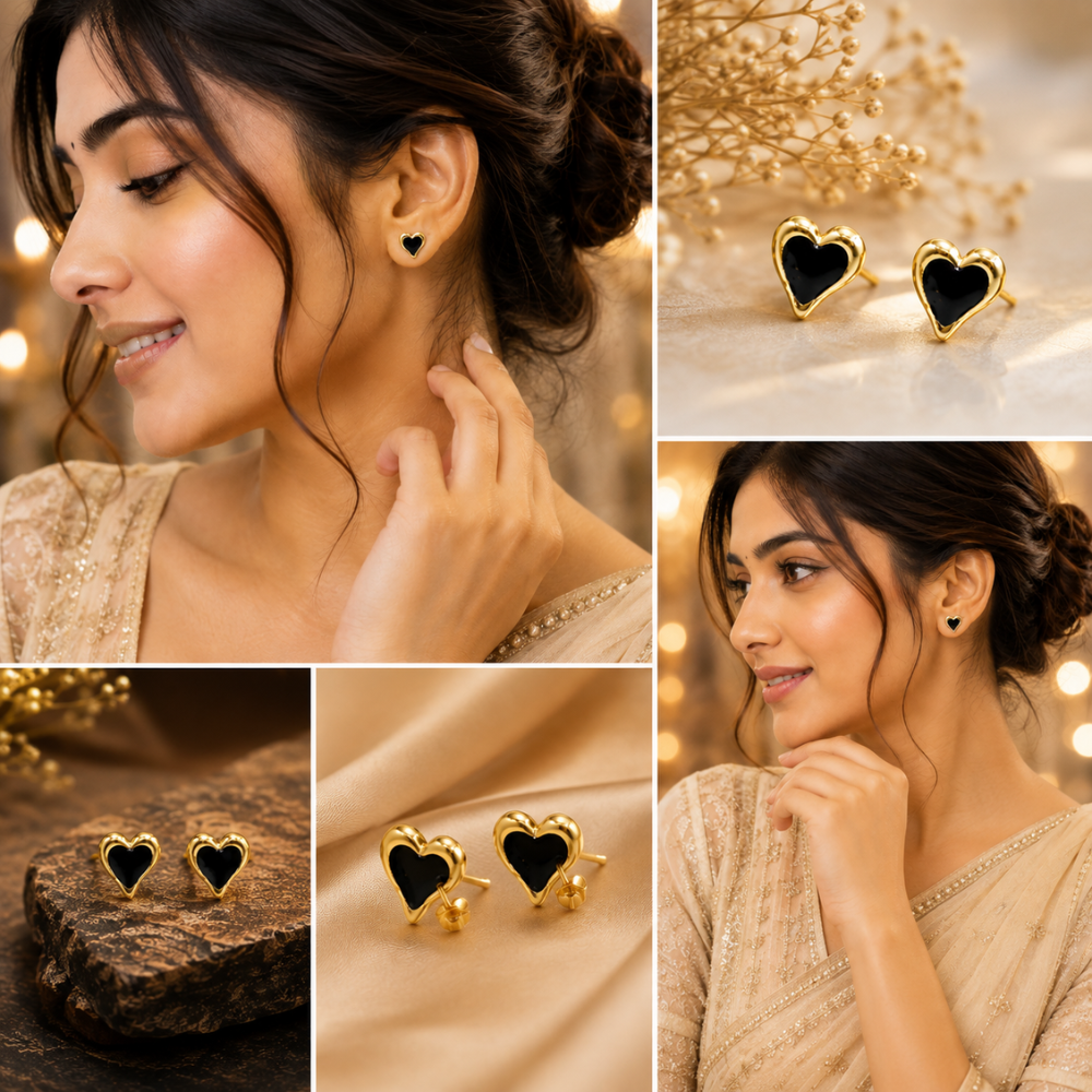 Noir Heart Stud Earrings