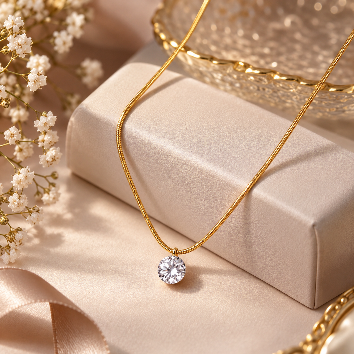 Aurelia Solitaire Pendant Gold Chain