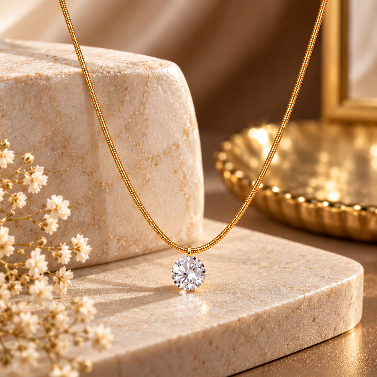 Aurelia Solitaire Pendant Gold Chain