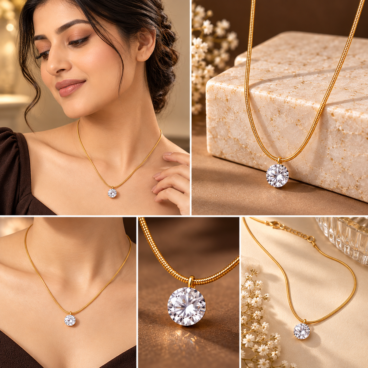 Aurelia Solitaire Pendant Gold Chain