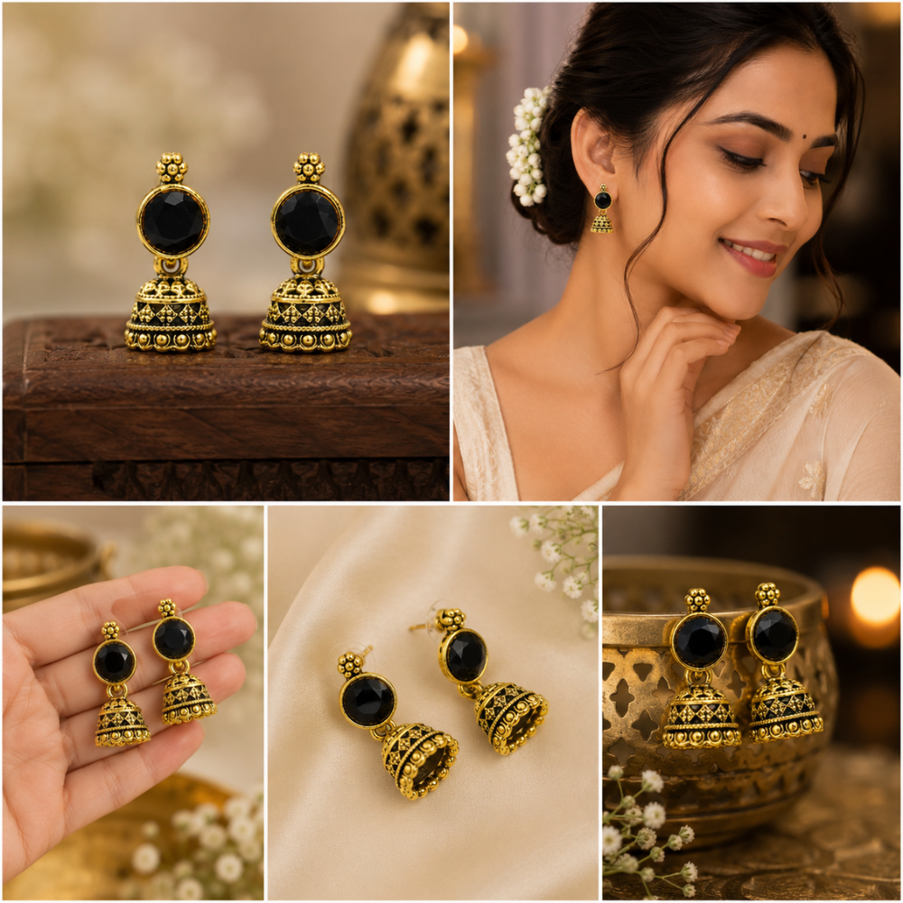 Mahira Black Stone Earrings