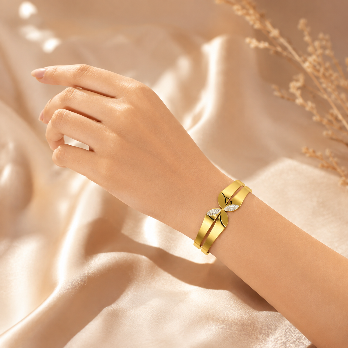 Meera Gold Flower Kara Bracelet