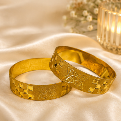 Royal Motif Flat Gold Kada Bangles (set of 2)