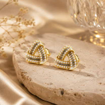 Pearl Infinity Triangle Earrings