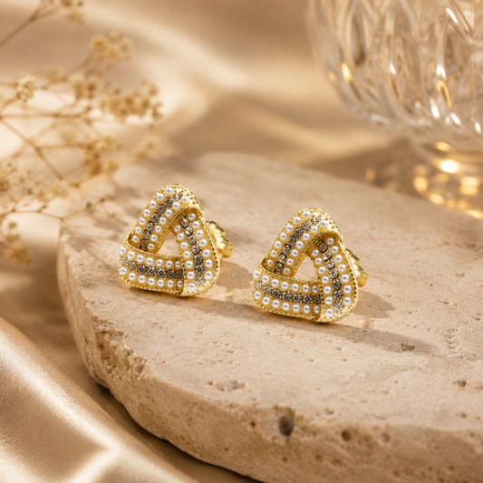 Pearl Infinity Triangle Earrings