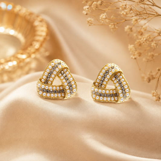 Pearl Infinity Triangle Earrings