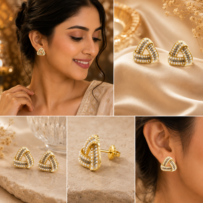 Pearl Infinity Triangle Earrings
