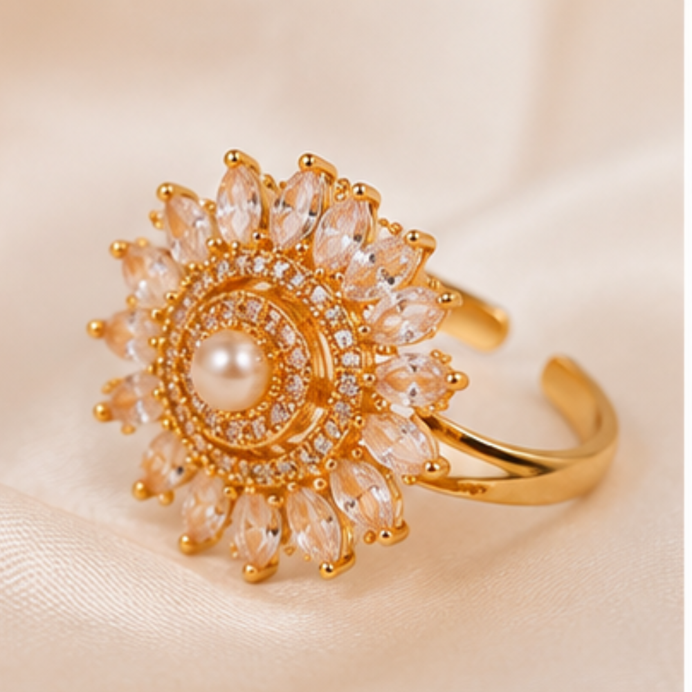Pearl Sunflower Adjustable Ring