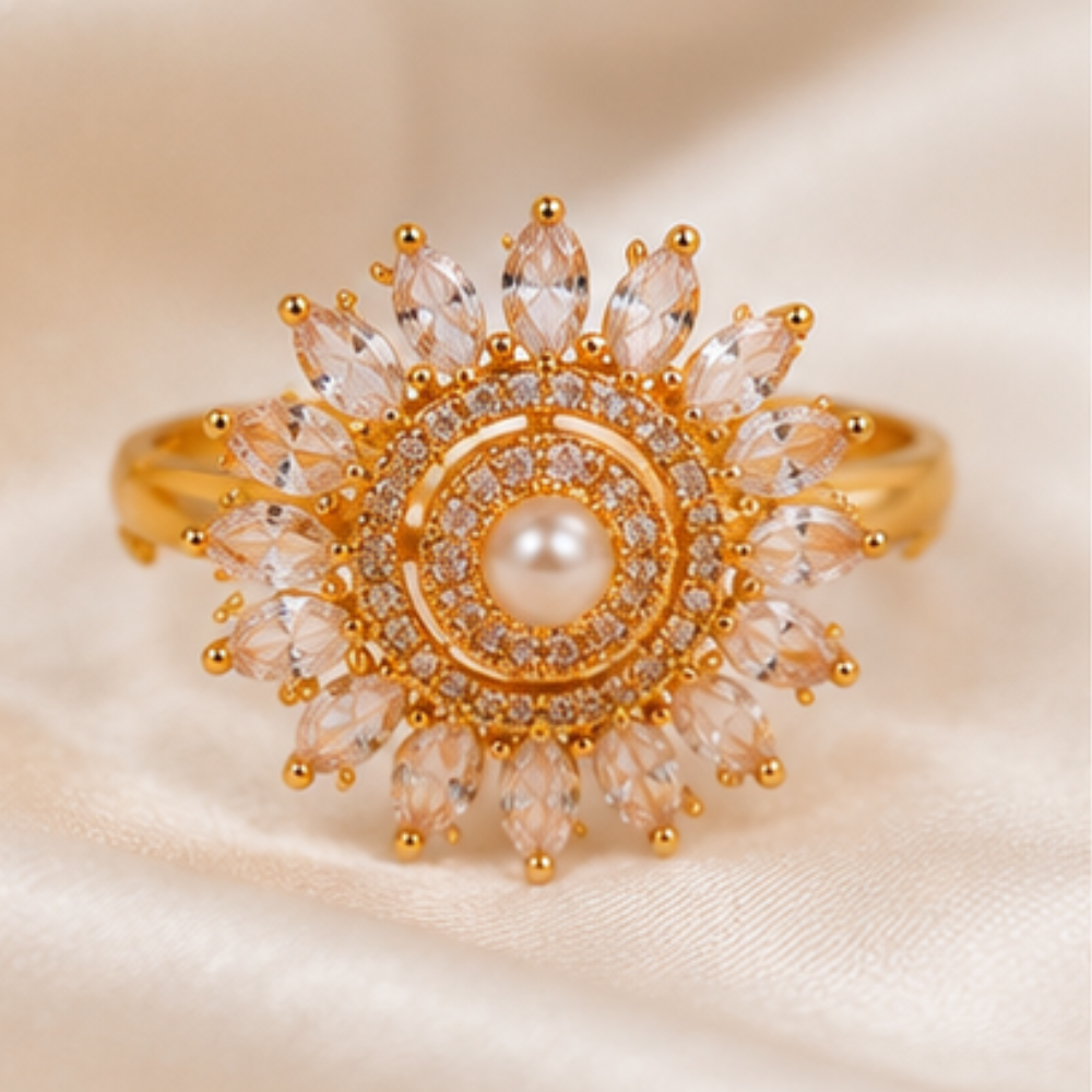 Pearl Sunflower Adjustable Ring