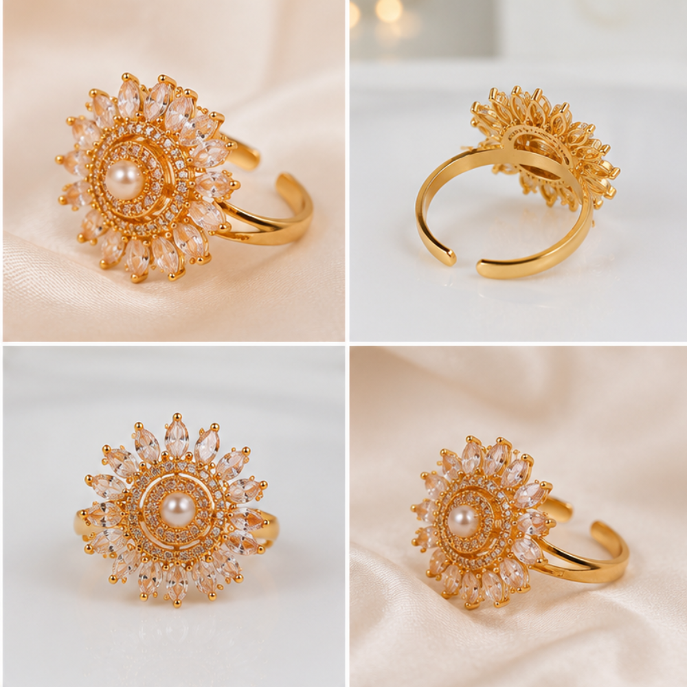 Pearl Sunflower Adjustable Ring