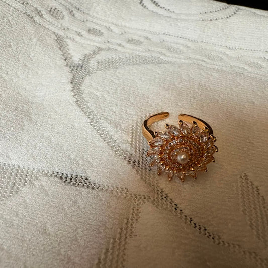Pearl Sunflower Adjustable Ring