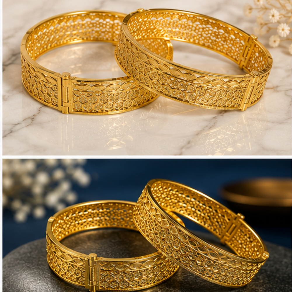 Royal Filigree Clasp Gold Bangles (set of 2)