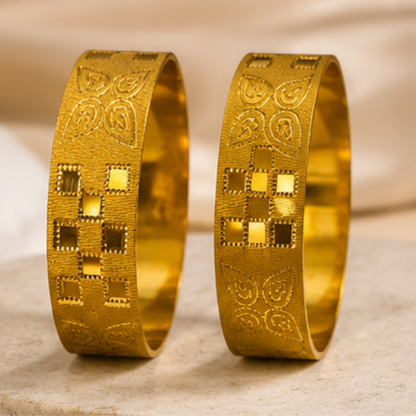 Royal Motif Flat Gold Kada Bangles (set of 2)