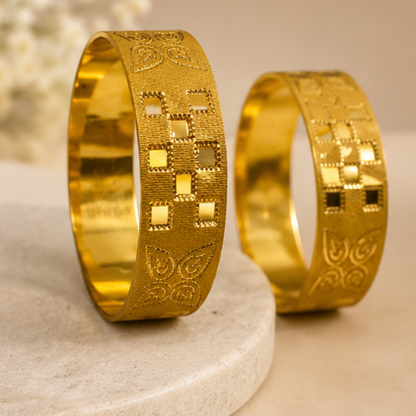 Royal Motif Flat Gold Kada Bangles (set of 2)