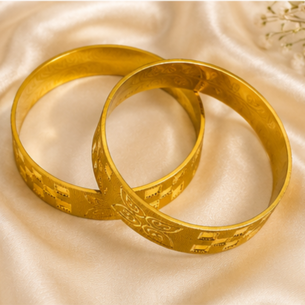 Royal Motif Flat Gold Kada Bangles (set of 2)