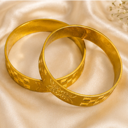 Royal Motif Flat Gold Kada Bangles (set of 2)