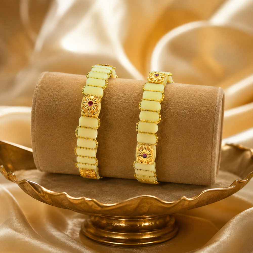 Ruby Petal Gold Bangles (Set of 2)
