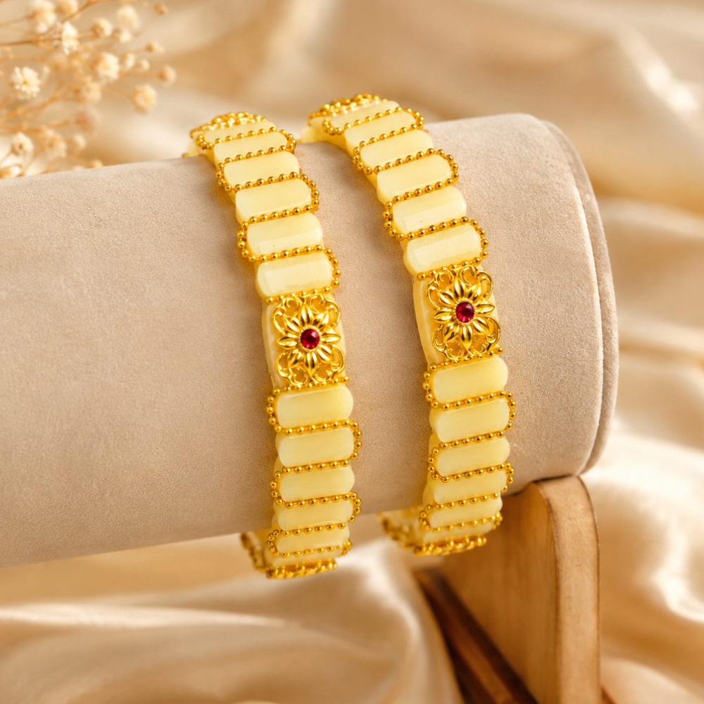Ruby Petal Gold Bangles (Set of 2)