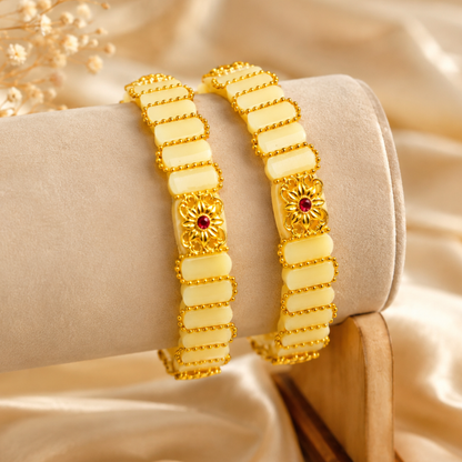 Ruby Petal Gold Bangles (Set of 2)