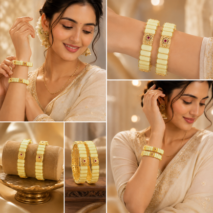 Ruby Petal Gold Bangles (Set of 2)