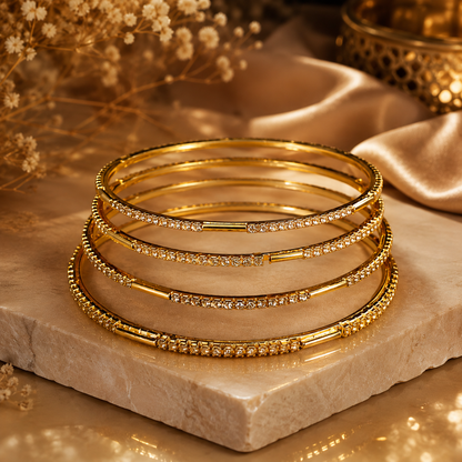 Sparkle Stream Gold Bangles (Set of 4)