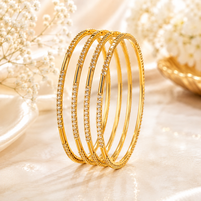 Sparkle Stream Gold Bangles (Set of 4)