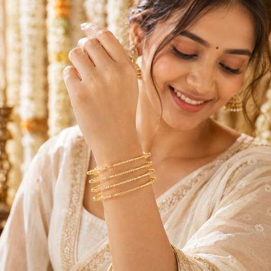 Sparkle Stream Gold Bangles (Set of 4)