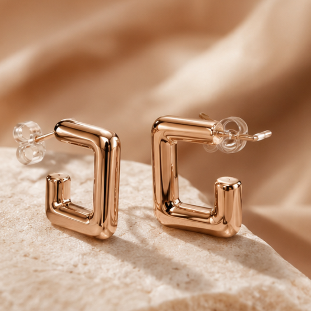 Rose Gold Square Hoop Earrings