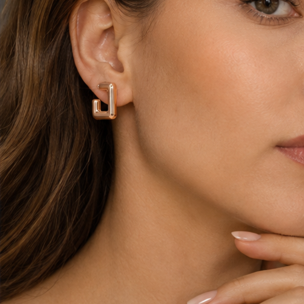 Rose Gold Square Hoop Earrings
