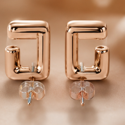 Rose Gold Square Hoop Earrings