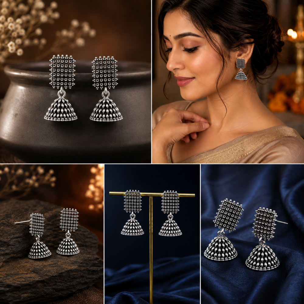 Tavishi Silver Jhumka Earrings