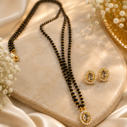 Diomond Round Mangalsutra with Earring Set