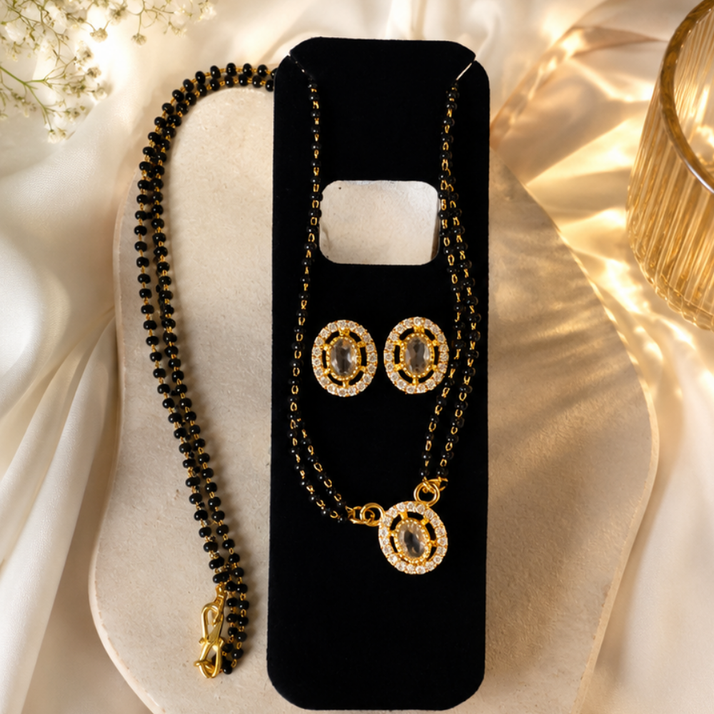 Diomond Round Mangalsutra with Earring Set