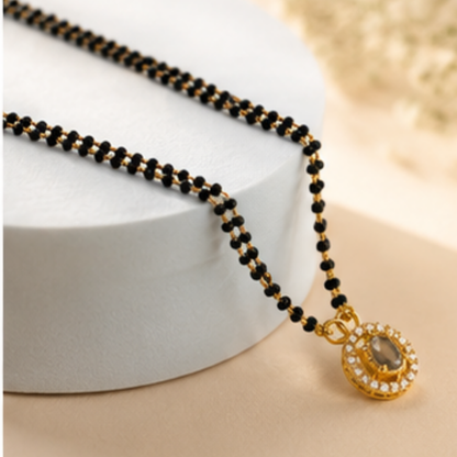 Diomond Round Mangalsutra with Earring Set
